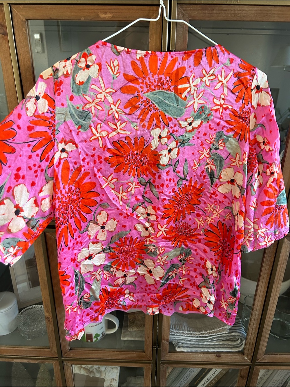 Sézane 100% Silk Pink Floral V-Neck Women's Blouse - Picture 12 of 14